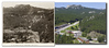 Paul Horsted > Publisher's Photo Service photo, probably by Charles D'Emery, probably 1925, showing the yet-to-be carved Mt. Rushmore looming in the distance above Keystone, S.D. Modern view shows highway built (and later widened) to reach Mt. Rushmore, tourist shops, motels, and a helicopter giving aerial tours. Historic image courtesy Devereaux Library Archives.    ©Paul Horsted, All Rights Reserved.