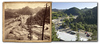 Paul Horsted > Locke & McBride image. Date unknown, estimate 1890's due to railroad. Area known as Pluma, between towns of Deadwood and Lead. In modern image, former railroad bed is now Mickelson Trail, used for hiking and biking. In distance, elevator hoist shaft of Homestake Mine is visible on mountaintop. Historic image courtesy Adams Museum & House.    ©Paul Horsted, All Rights Reserved.