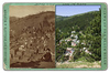 Paul Horsted > At left in this stereoview is a Pollock & Boyden image, circa 1880. The title is "Deadwood Looking North" but the view is actually looking west. Several buildings in town still visible in modern image (note church at center). Taken from present-day Mt. Moriah Cemetery. Historic image courtesy Adams Museum & House.    ©Paul Horsted, All Rights Reserved.